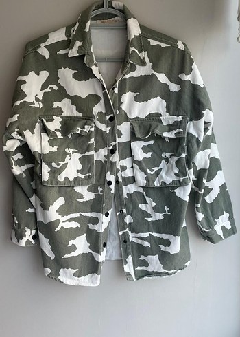 Kadın Gri Kamuflaj Düğmeli Ceket gömlek - Görsel 2