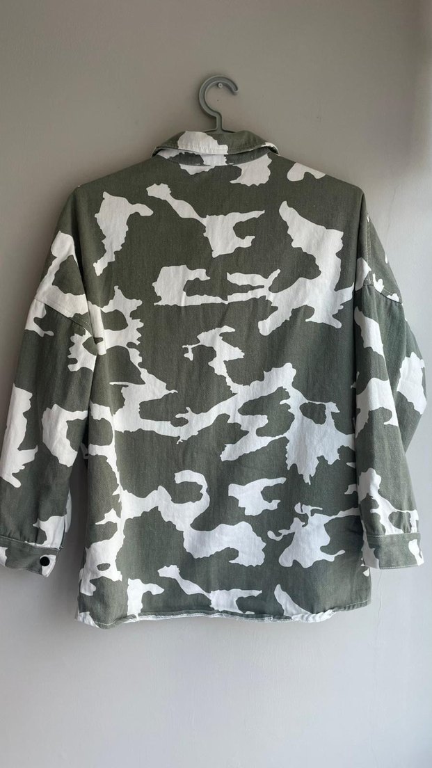 Kadın Gri Kamuflaj Düğmeli Ceket gömlek - Görsel 3