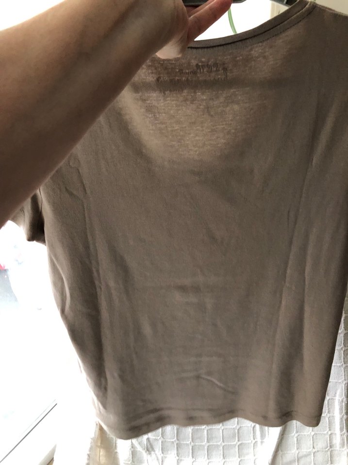 Bej V Yaka Keten Kadın Tişört - Görsel 2