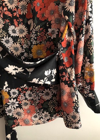 Çiçek Desenli, kuşaklı Bohem Uzun Kollu Bluz - Görsel 5