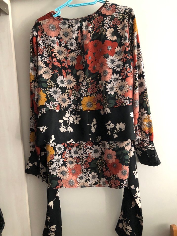 Çiçek Desenli, kuşaklı Bohem Uzun Kollu Bluz - Görsel 2