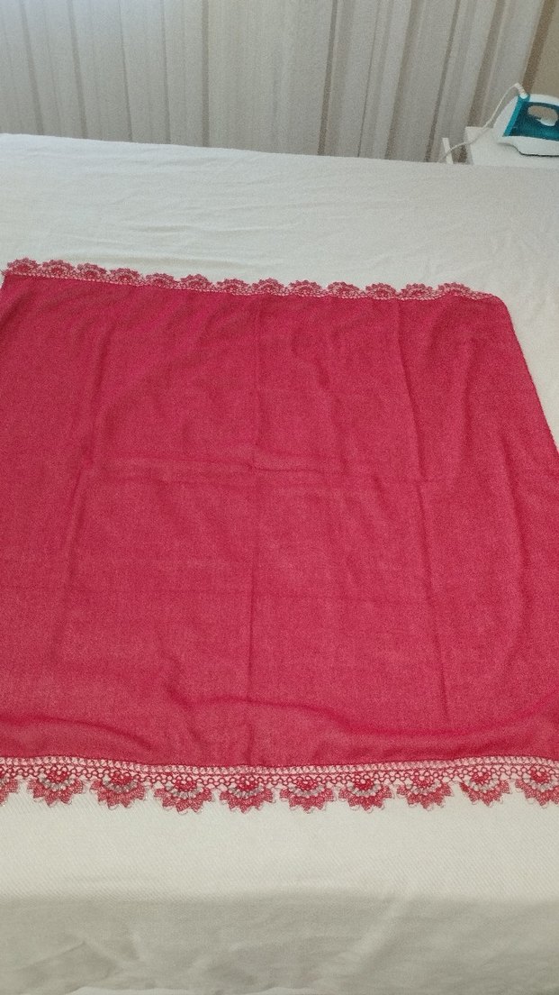 Dantel Detaylı Kırmızı Kadın Şal - Görsel 2