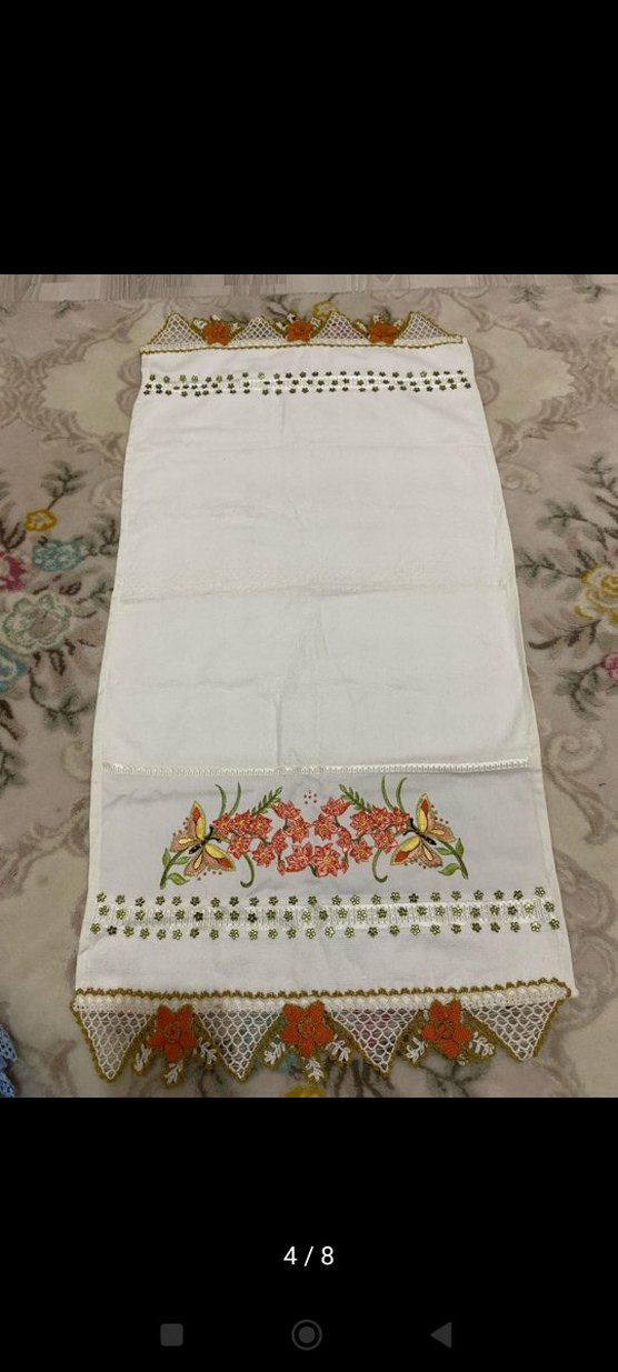 Nakışlı Beyaz Havlu - Görsel 5