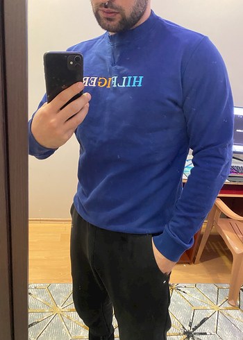 Renkli Nakışlı Mavi Erkek Sweatshirt Tommy hilfiger - Görsel 4