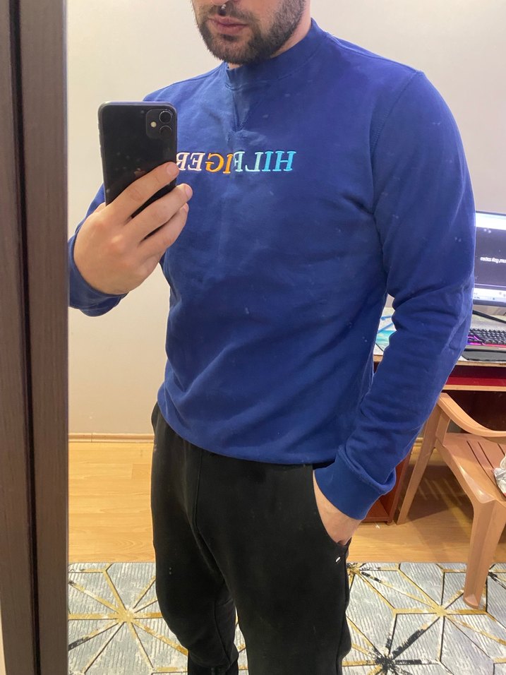 Renkli Nakışlı Mavi Erkek Sweatshirt Tommy hilfiger - Görsel 4