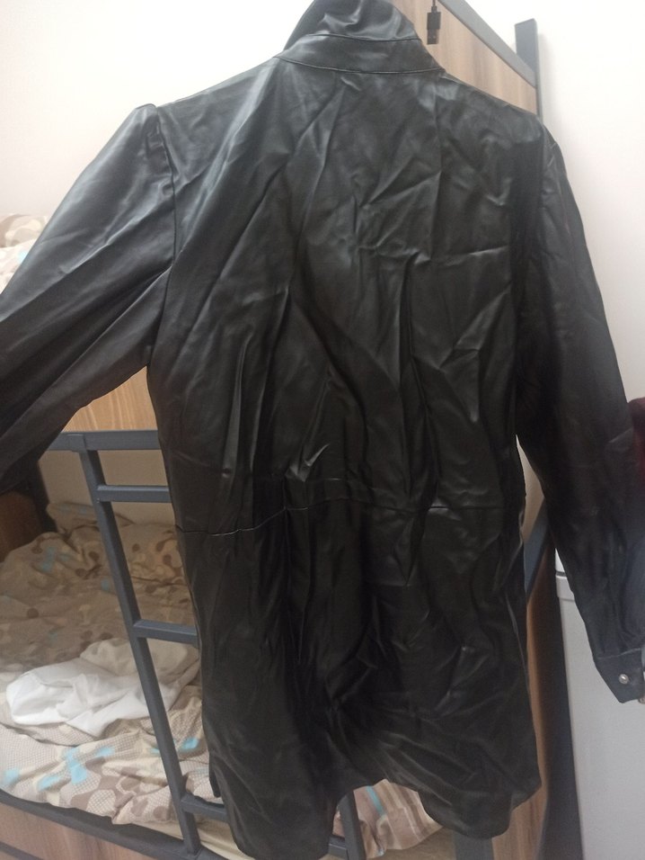 çıtçıtlı Siyah Uzun Deri Kadın Ceket - Görsel 2