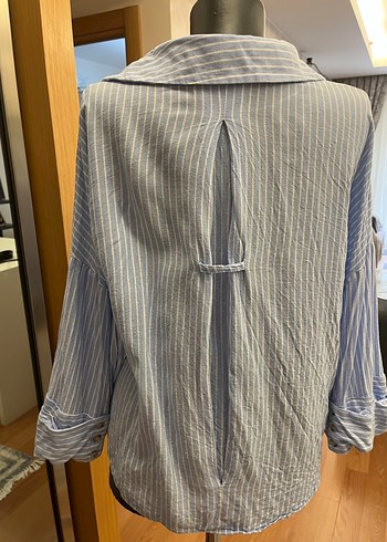 Zara Mavi Çizgili Oversize Gömlek - Görsel 3