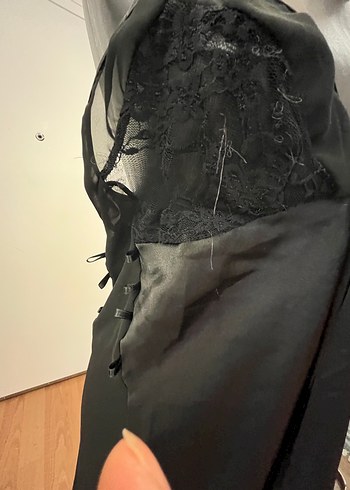 Siyah Saten Gecelik - Görsel 4