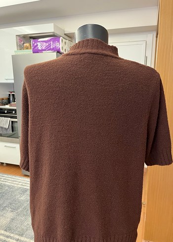Kahverengi Kısa Kollu Triko Kadın Kazak - Görsel 2
