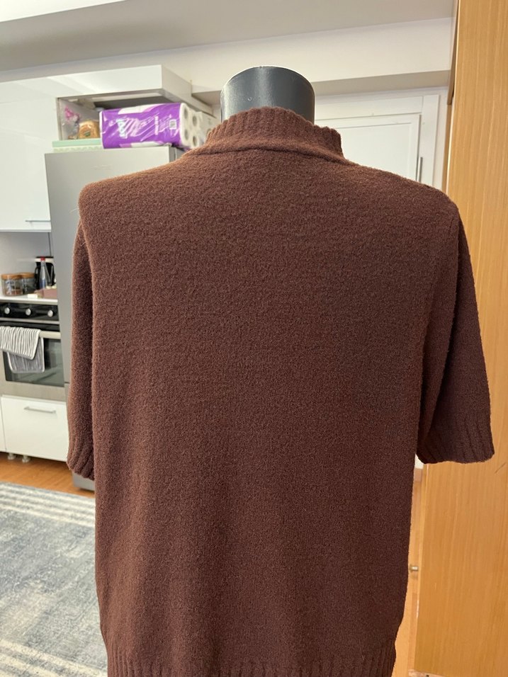 Kahverengi Kısa Kollu Triko Kadın Kazak - Görsel 2