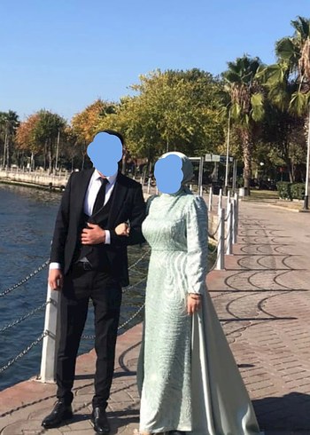 Abiye Turkuaz Drapeli Uzun Abiye Elbise