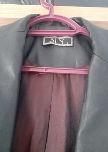 Düğmeli Siyah Deri Kadın Ceket - Görsel 4