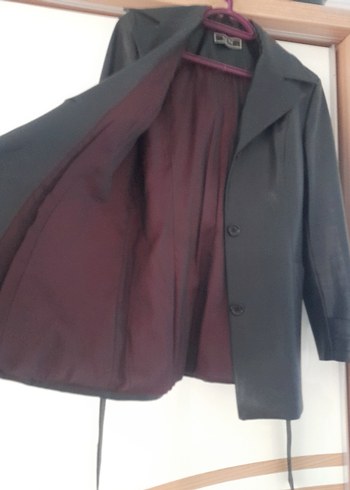 Düğmeli Siyah Deri Kadın Ceket - Görsel 3