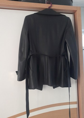 Düğmeli Siyah Deri Kadın Ceket - Görsel 6
