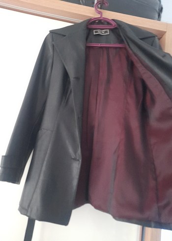 Düğmeli Siyah Deri Kadın Ceket - Görsel 2