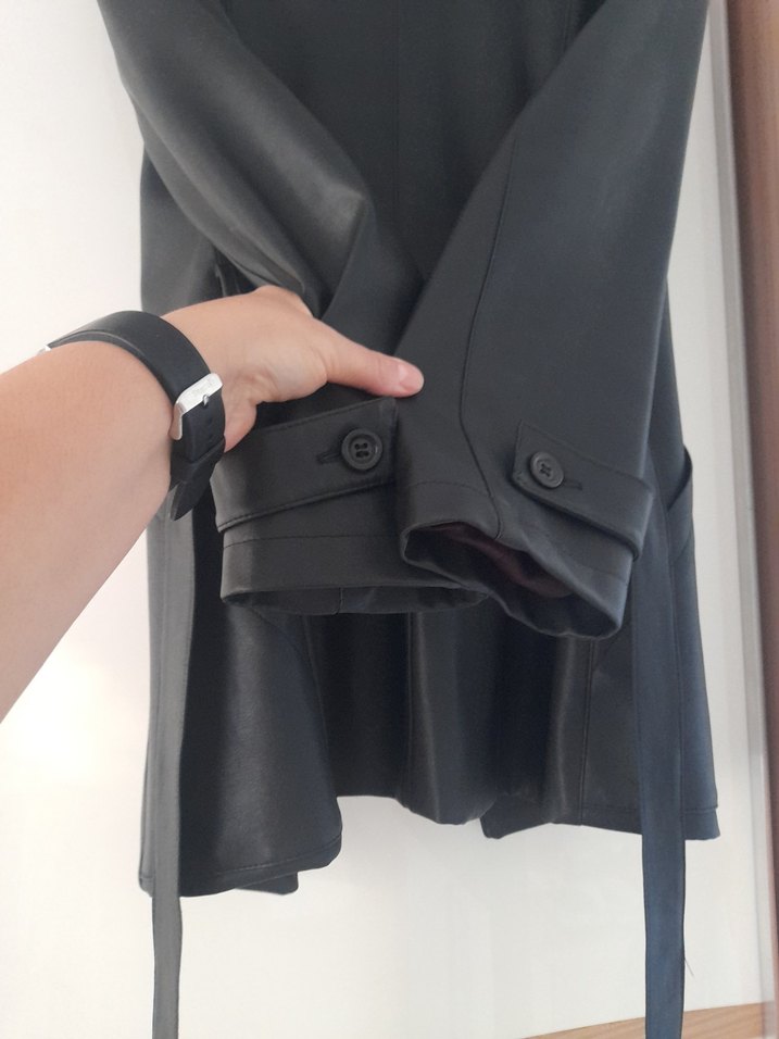 Düğmeli Siyah Deri Kadın Ceket - Görsel 5