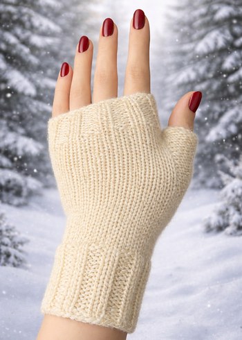 Bej Örgü Parmaksız Kadın Eldiveni - Görsel 2