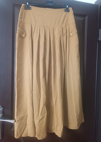 Bej Pileli Uzun Keten Etek - Görsel 2