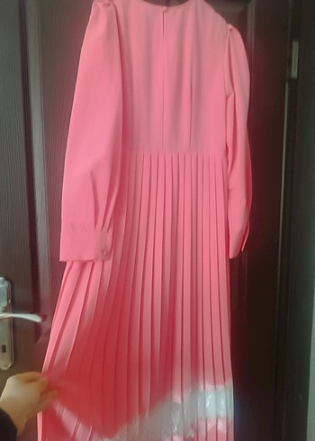 Pembe Piliseli Uzun Kollu Elbise - Görsel 4