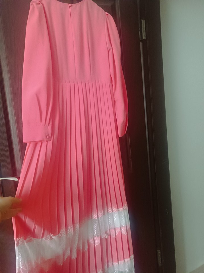 Pembe Piliseli Uzun Kollu Elbise - Görsel 5