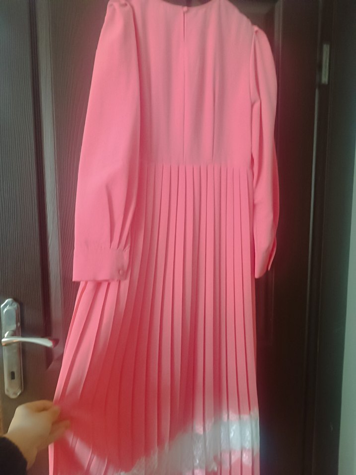 Pembe Piliseli Uzun Kollu Elbise - Görsel 4