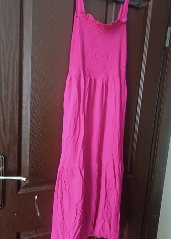 Pembe Uzun Bohem Keten Elbise - Görsel 2