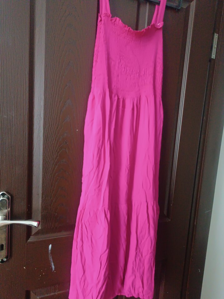 Pembe Uzun Bohem Keten Elbise - Görsel 2