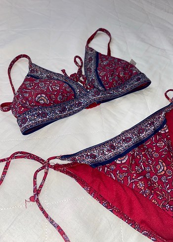 34 Beden Bordo Bağcıklı Bohem Bikini Takımı