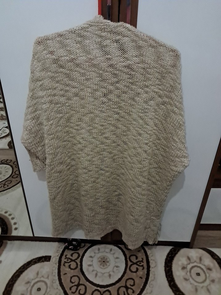 Bohem Tarz Kısa Bej Örgü Kadın Hırka - Görsel 4