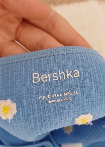 s Beden mavi Renk Nakışlı Mavi İp Askılı Crop Top