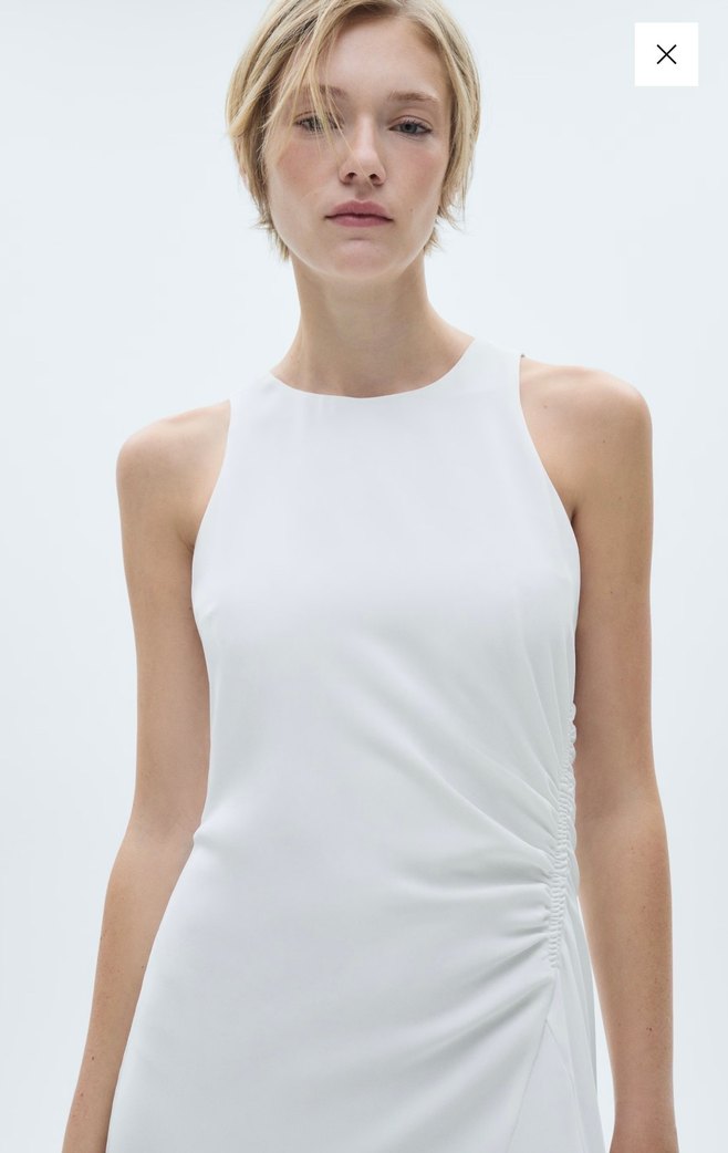 Beyaz Drapeli Uzun Kolsuz Elbise - Görsel 4