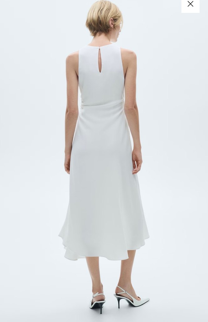 Beyaz Drapeli Uzun Kolsuz Elbise - Görsel 5