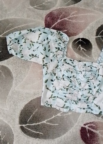 Beyaz Bağlama Desenli Mini Bluz - Görsel 2