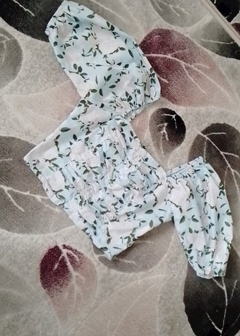 Beyaz Bağlama Desenli Mini Bluz - Görsel 3