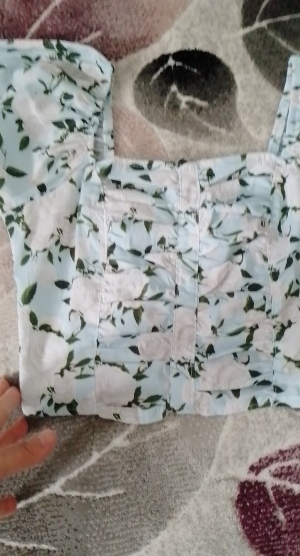 Beyaz Bağlama Desenli Mini Bluz - Görsel 4