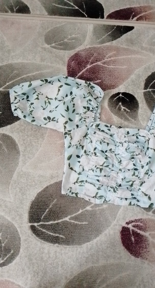 Beyaz Bağlama Desenli Mini Bluz - Görsel 2