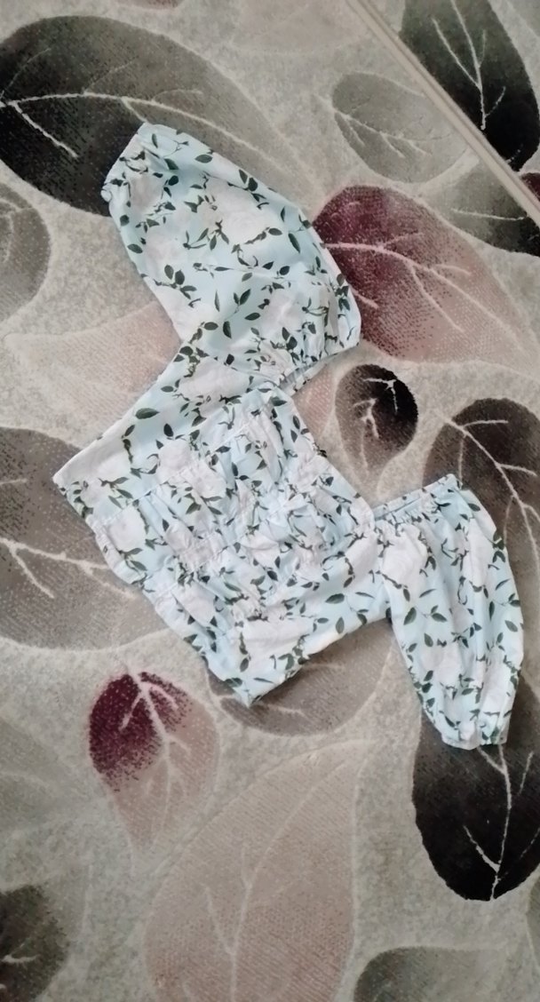 Beyaz Bağlama Desenli Mini Bluz - Görsel 3