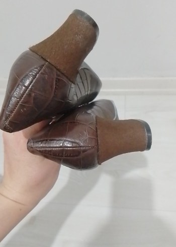 Kahverengi Deri Kadın Klasik Topuklu Ayakkabı - Görsel 7