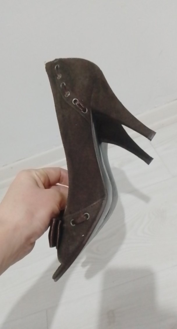 Kahverengi Yılan Desenli Dolgu Topuklu Kadın Ayakkabı - Görsel 4