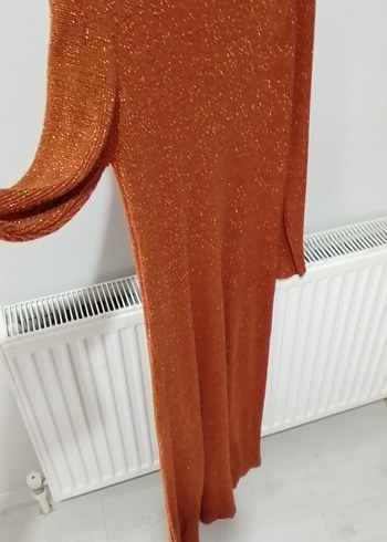 Uzun Kollu Parlak Kahverengi Triko Elbise - Görsel 7