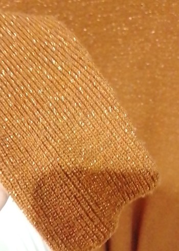 Uzun Kollu Parlak Kahverengi Triko Elbise - Görsel 6