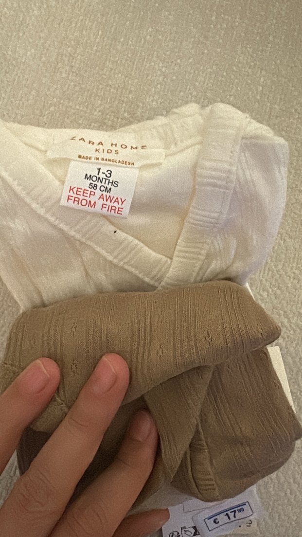 1-3 Ay zara etiketli beyaz ve bej renkli çıtçıtlı zıbın - Görsel 2