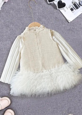 Kız bebek  Beyaz Triko Elbise - Görsel 2