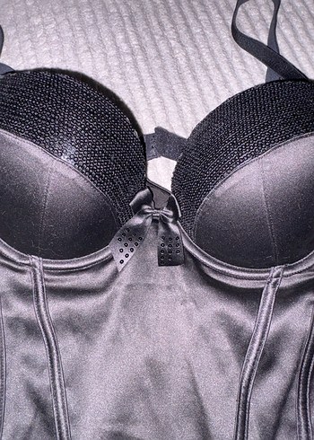 Siyah Saten Straplez Büstiyer - Görsel 2