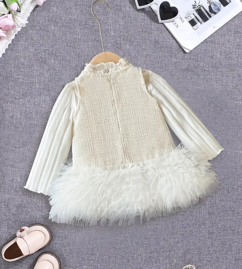 Beyaz Triko Kız Elbise, Kolsuz, Fitted - Görsel 2