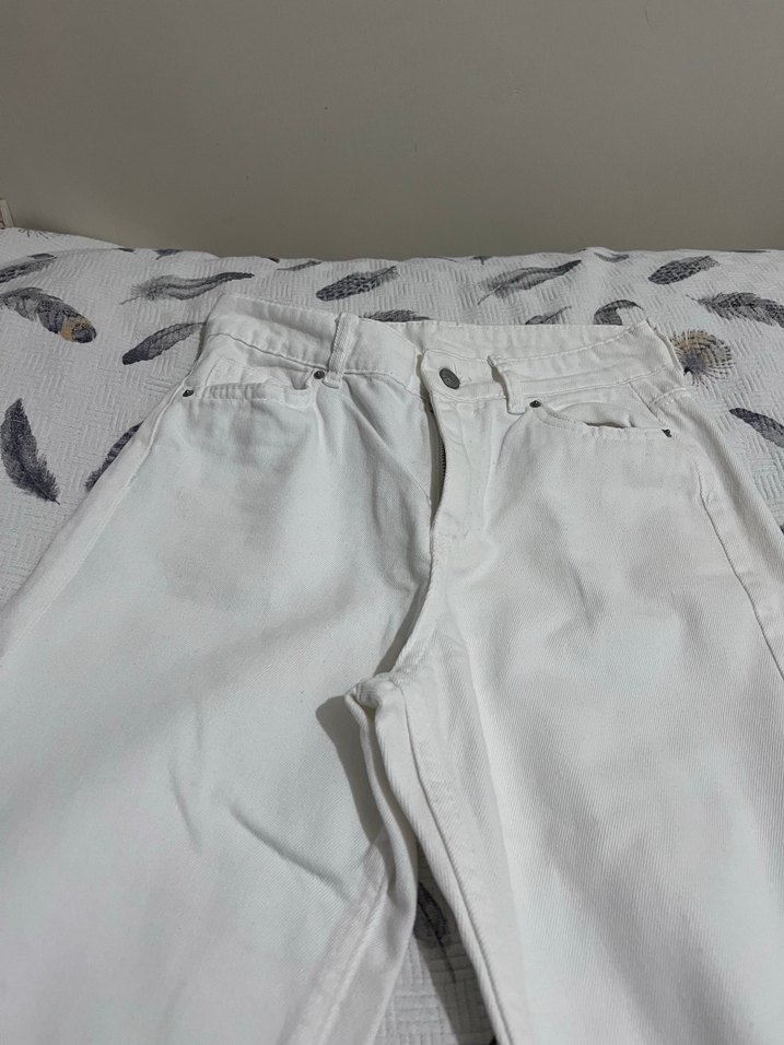 Düğmeli Beyaz Kadın kot pantolon - Görsel 2