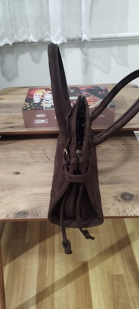 Kahverengi Süet Tokalı Kadın Çantası - Görsel 3