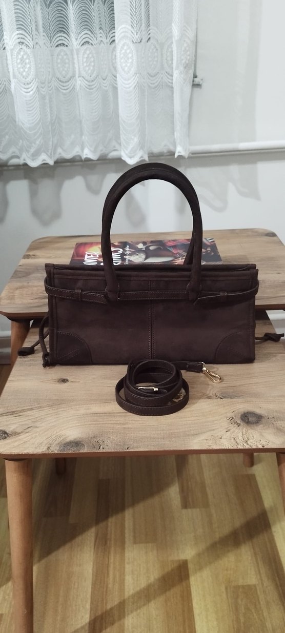 Kahverengi Süet Tokalı Kadın Çantası - Görsel 2