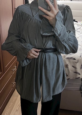 Gri Bohem Uzun Kollu Gömlek - Görsel 4