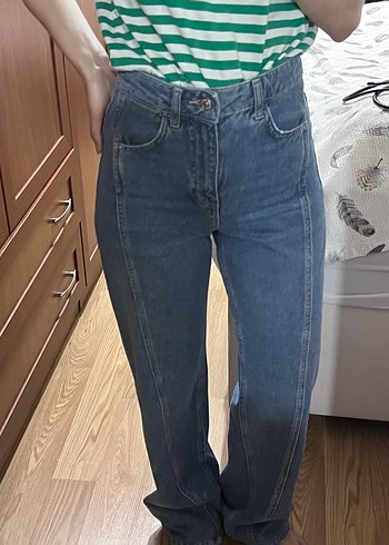 Mavi Bol kesim yüksek bel Kadın Kot Pantolon - Görsel 3